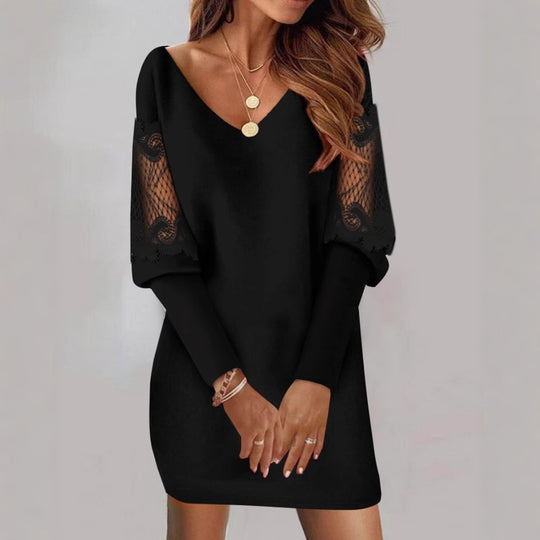 Damen Elegantes Kleid mit transparenten Ärmeln und floralem Design EB