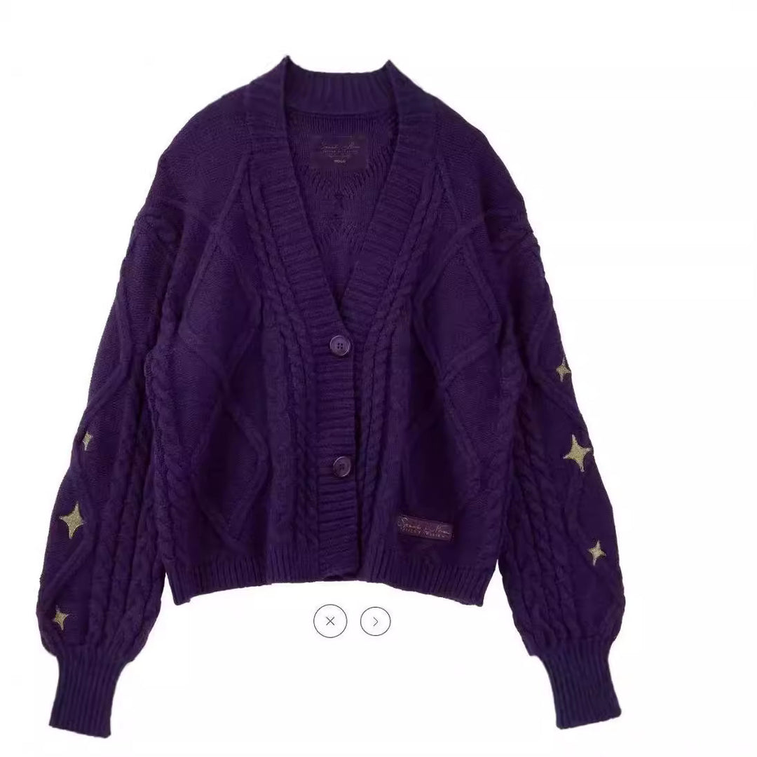 Damen Grob gestrickte Cardigan mit dekorativen Sternen EB