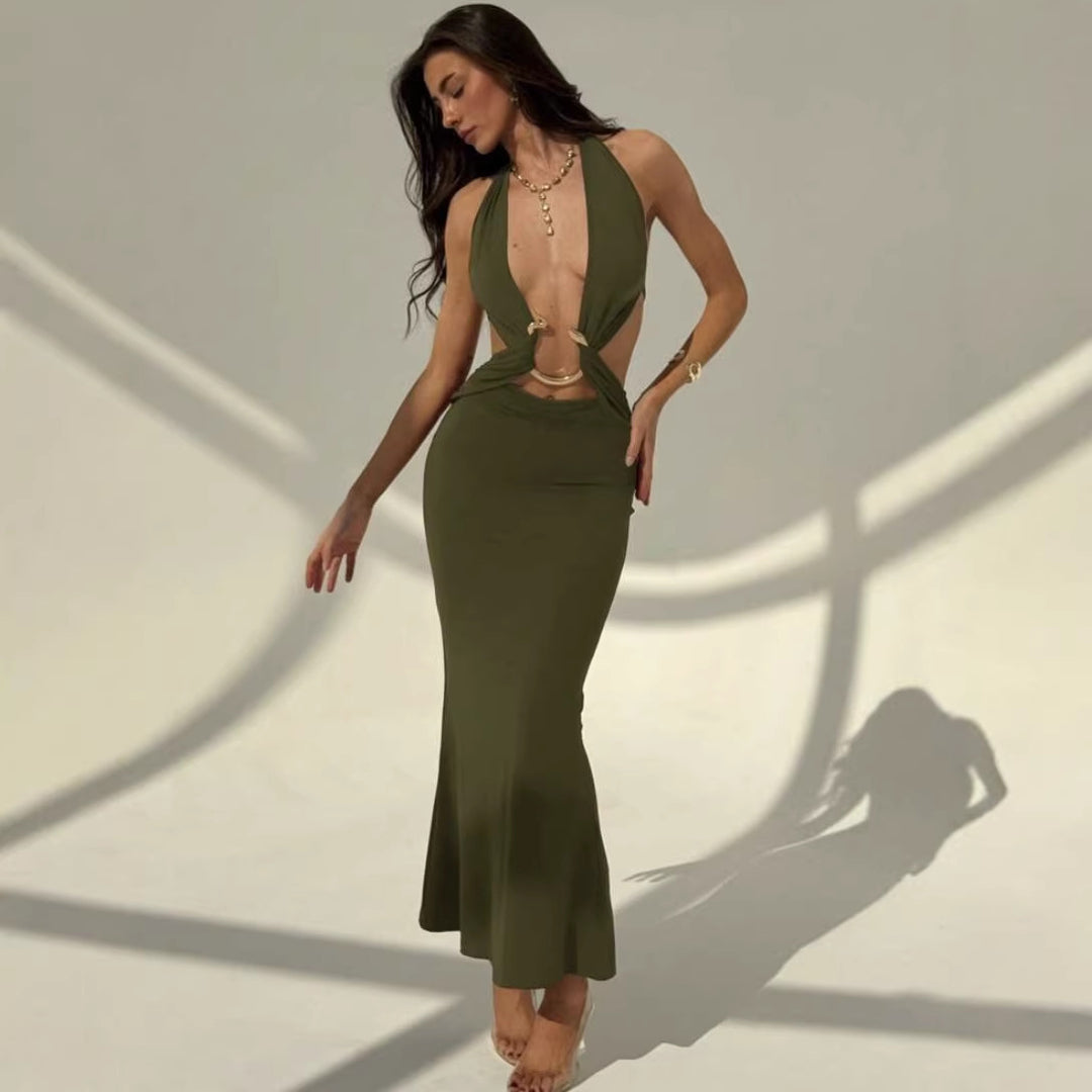 Damen Maxi-Kleid mit verführerischem Halterneck und eleganten Cut-Out-Details EB