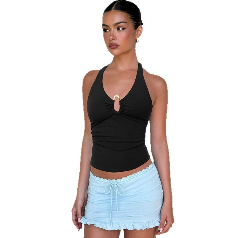 Damen Neckholder-Top mit dekorativem Ausschnitt und Raffung EB