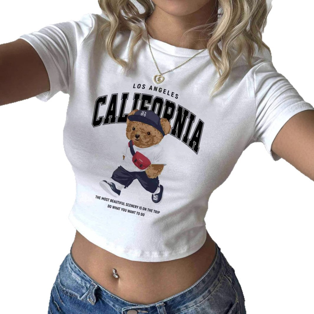 Damen T-Shirt mit kreativem Bärenmotiv und urbanem Lifestyle-Print EB