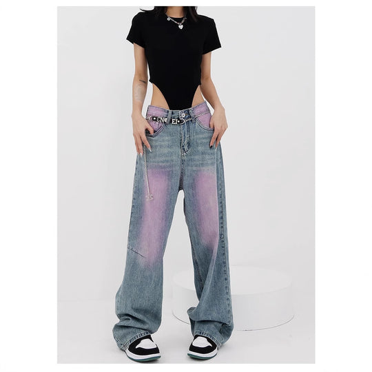 Damen lässige Baggy-Jeans mit farbverlaufendem Design und einem einzigartigen Schnitt EB