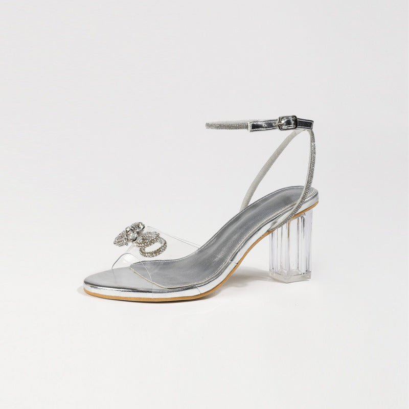 Damen Slingback-Sandalen mit glitzernden Dekoren und transparentem Blockabsatz EB
