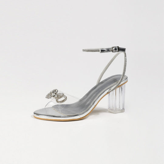 Damen Slingback-Sandalen mit glitzernden Dekoren und transparentem Blockabsatz EB