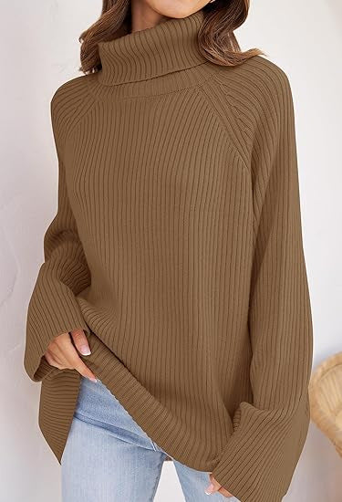 Damen Feinstrickpullover mit hohem Kragen und weitem Schnitt EB