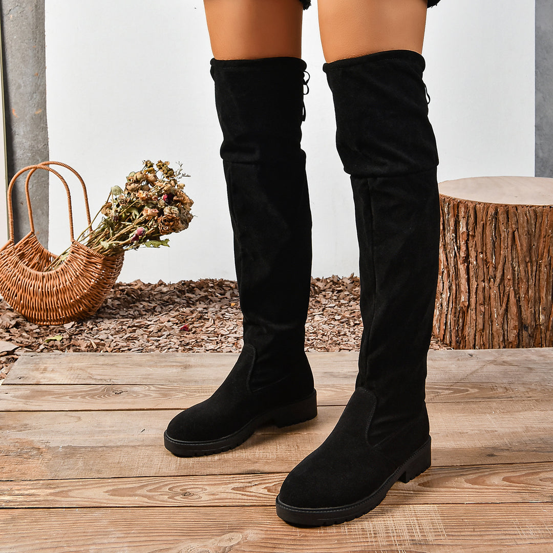 Damen Überknie-Stiefel aus weichem Veloursleder mit komfortablem Blockabsatz EB