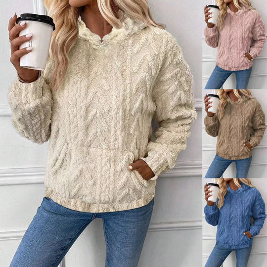 Damen Kapuzenpullover aus kuscheligem Material mit eingearbeitetem Beuteltaschen EB
