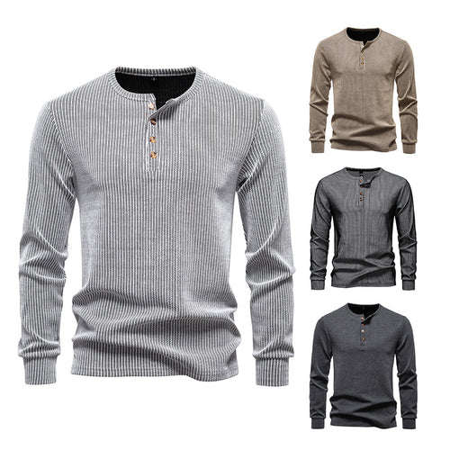 Herren Langarm Henley Shirt mit strukturiertem Streifenmuster EB