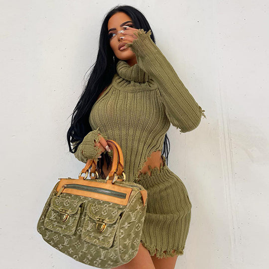 Damen Stylisches Strick-Set mit asymmetrischem Saum und langen Ärmeln EB