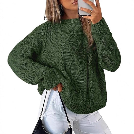 Damen Oversize-Zopfmuster-Pullover aus grobem Strick EB
