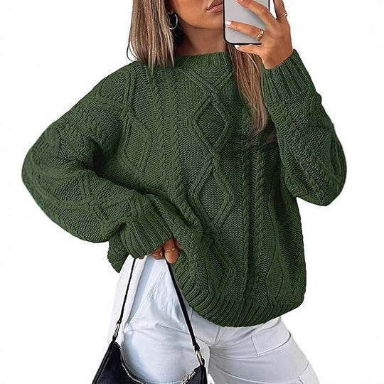Damen Oversize-Zopfmuster-Pullover aus grobem Strick EB