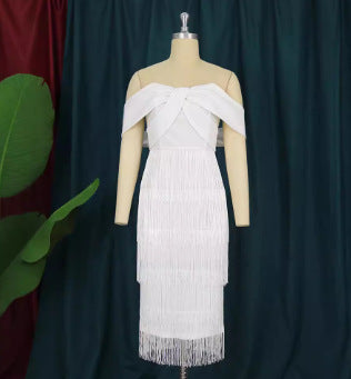 Damen Cut-out Cocktailkleid mit Fransen EB