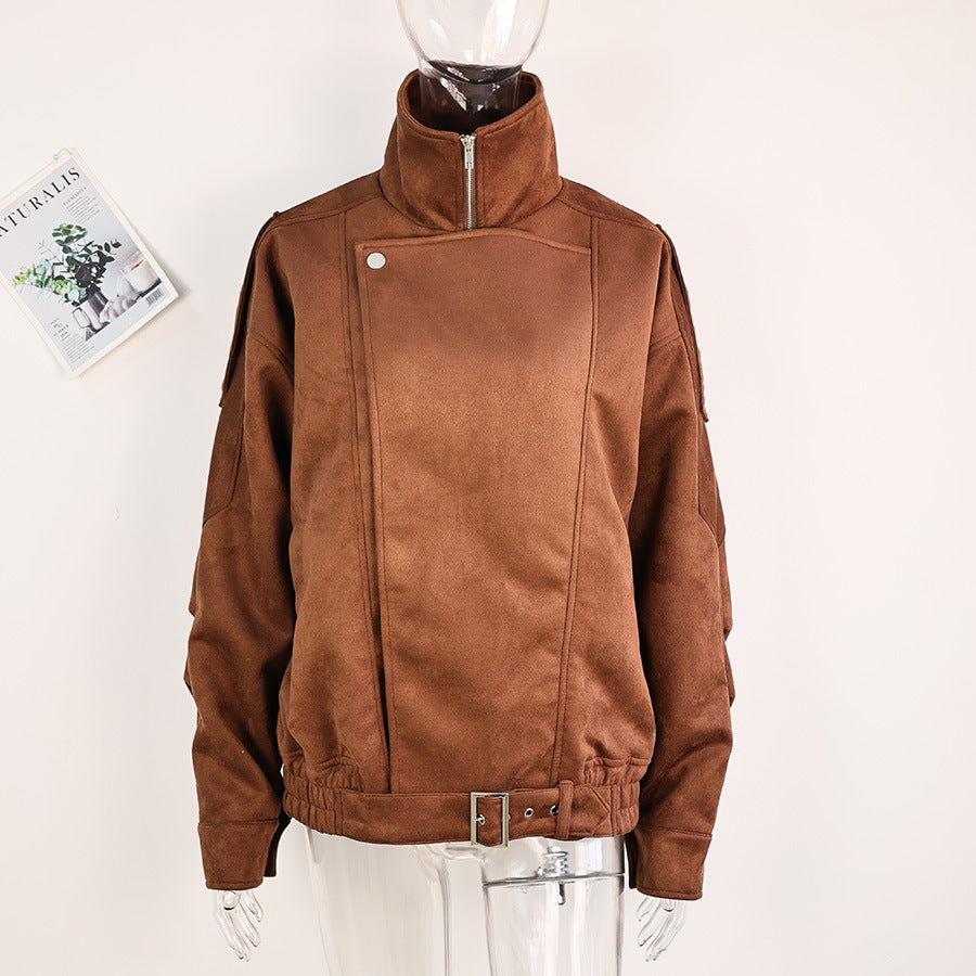 Damen Kunstlederjacke mit modernem Stehkragen und praktischen Reißverschlusstaschen EB