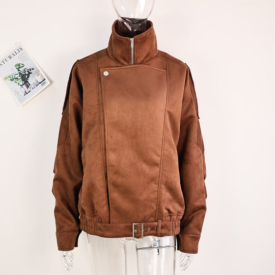 Damen Kunstlederjacke mit modernem Stehkragen und praktischen Reißverschlusstaschen EB