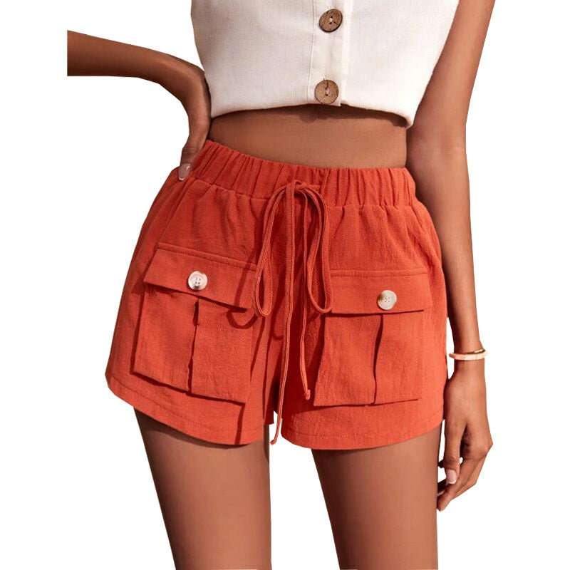 Damen lässige Shorts mit praktischen Taschen und komfortablem Kordelzug EB