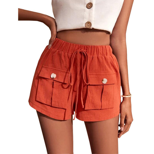 Damen lässige Shorts mit praktischen Taschen und komfortablem Kordelzug EB