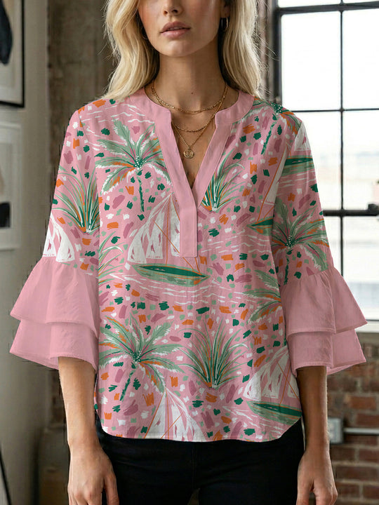 Damen Bluse mit Rüschendetails und auffälligem Animal-Print EB