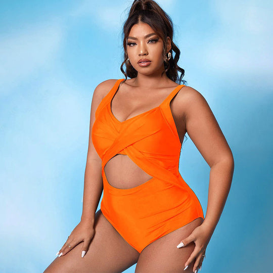 Damen Einteiler Badeanzug mit asymmetrischem Wickel-Design und modischen Cut-Outs EB