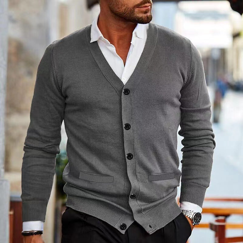 Herren nan Feinstrick V-Ausschnitt Cardigan mit Knopfleiste und Eingrifftaschen EB