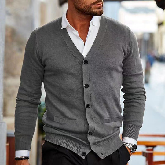 Herren nan Feinstrick V-Ausschnitt Cardigan mit Knopfleiste und Eingrifftaschen EB