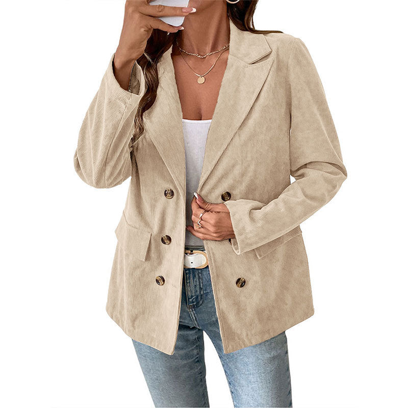 Damen samtiger Blazer mit doppelter Knopfleiste und elegantem Schnitt EB