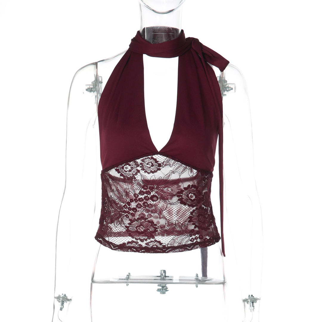 Damen Elegantes Spitzenoberteil mit Halterneck EB