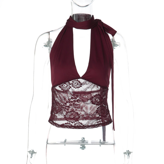 Damen Elegantes Spitzenoberteil mit Halterneck EB