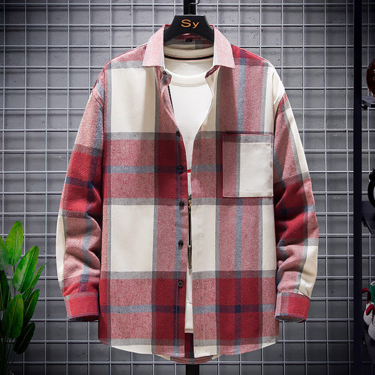 Herren nan karierte Flanell-Hemdjacke im Oversize-Schnitt mit aufgesetzter Brusttasche EB