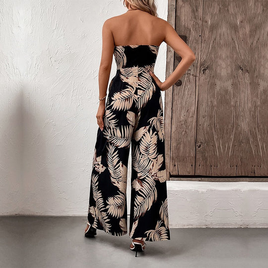 Damen Maxi-Jumpsuit mit strukturiertem Bandeau-Oberteil und lässigem Schnitt EB