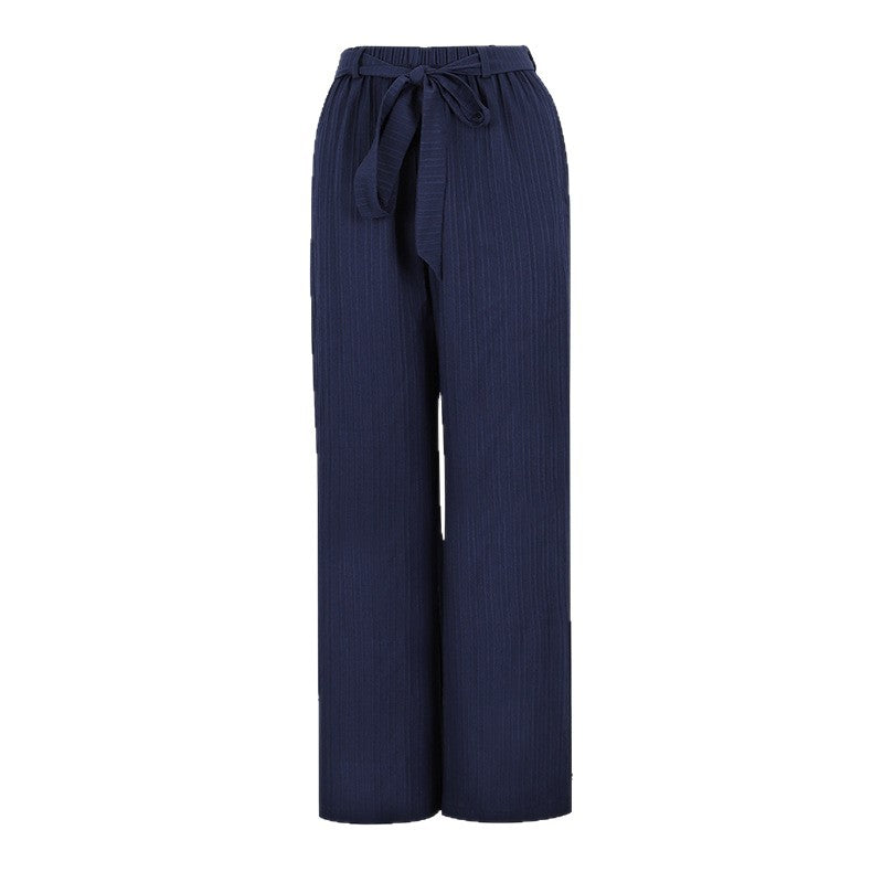 Damen Weite Plissee-Hose mit Bindeband und elastischem Bund EB