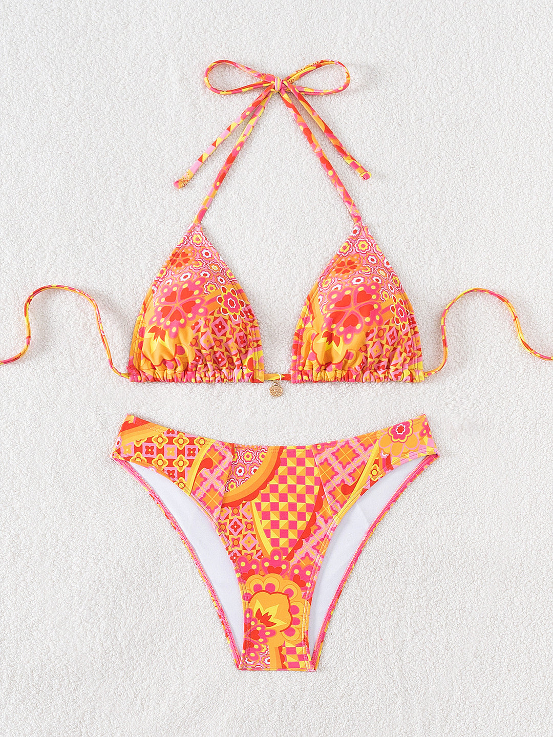 Damen Triangel-Bikini mit verspieltem Palmenmuster EB