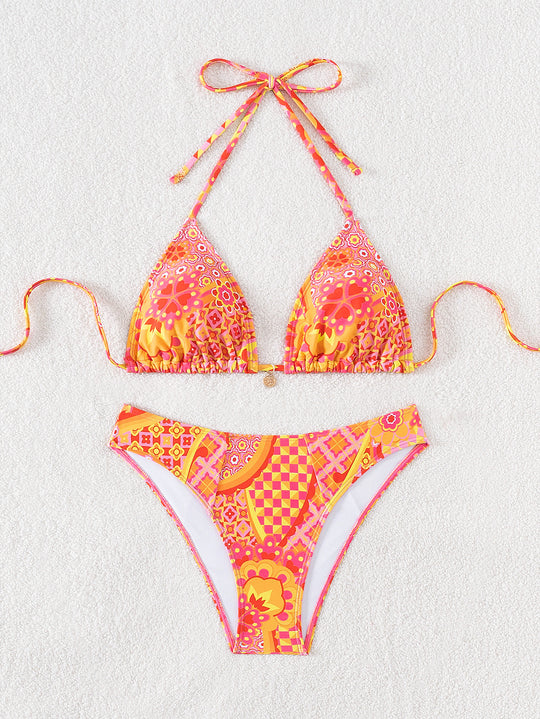 Damen Triangel-Bikini mit verspieltem Palmenmuster EB