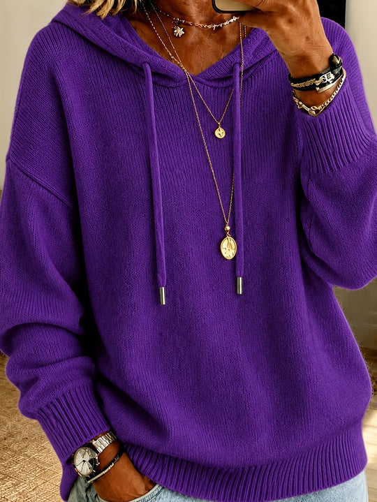 Damen Oversize Kapuzenpullover aus feinem Strick mit Kordelzug und gerippten Bündchen EB