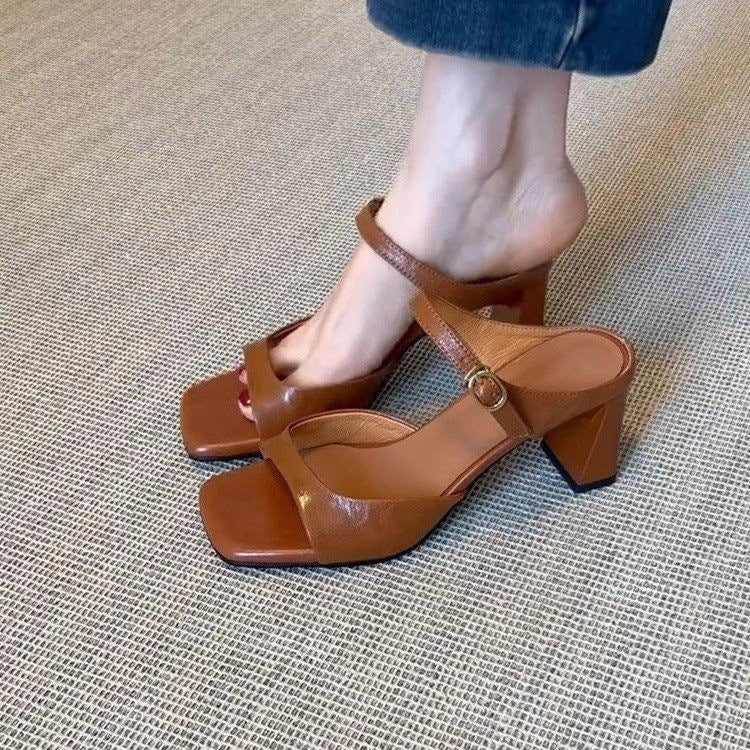 Damen Slingback Sandalen mit modischem Blockabsatz und elegantem Riemendesign EB