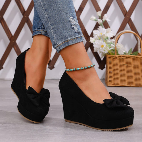 Damen Wedge-Pumps mit dekorativer Schleifen-Applikation und komfortablem Fußbett EB