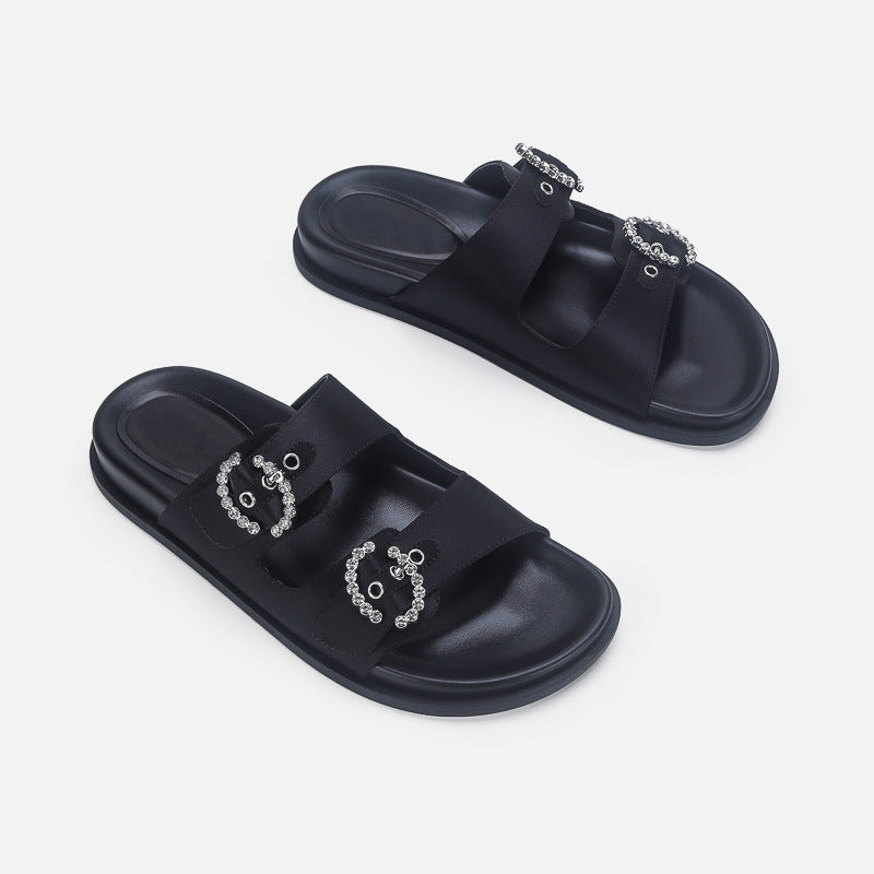 Damen Designer Zehentrenner-Sandalen mit dekorativem Riemendesign und komfortablem Fußbett EB