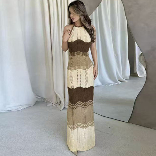 Damen figurbetontes Häkelkleid mit modernem Muster EB