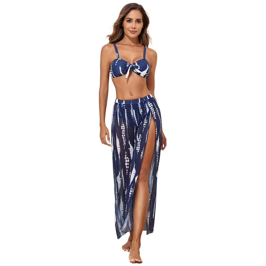 Damen Bikini-Set mit floralem Zufallsmuster und passendem Wickelrock EB