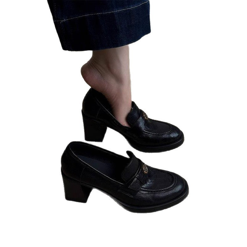 Damen klassisch-elegante Loafers mit Blockabsatz EB