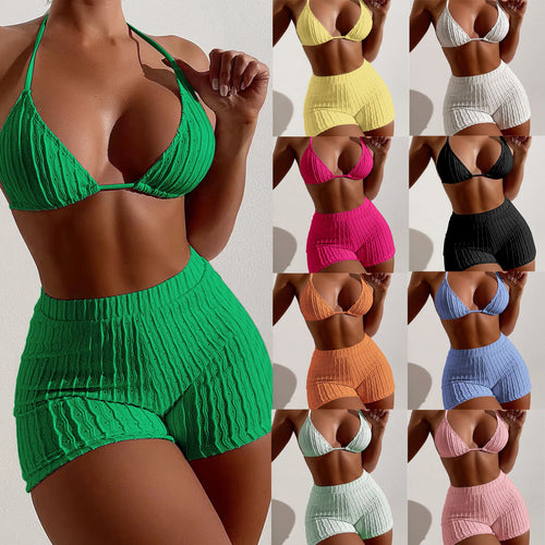 Damen Bikini-Set mit strukturierter Oberteil- und Short-Kombination EB