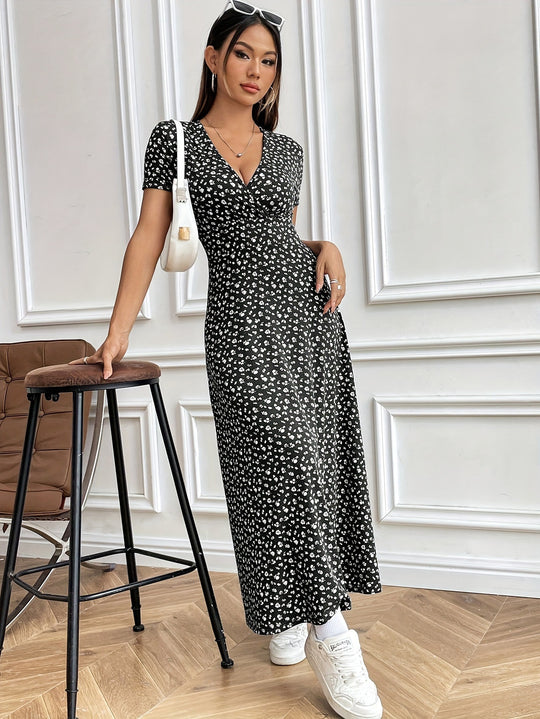 Damen Maxikleid mit elegantem Wickelausschnitt und floralem Muster EB