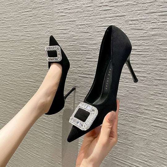Damen elegante Stiletto-Pumps mit funkelnder Schnallenverzierung EB