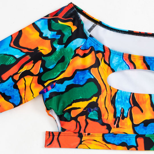 Damen Crop-Top Bikini mit langen Ärmeln und modischem Ausschnitt EB