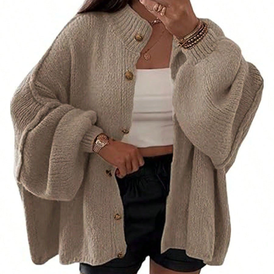 Damen Flauschige Strickjacke mit überschnittenen Schultern EB