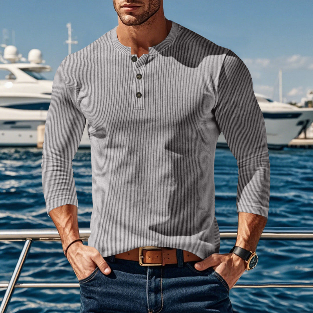 Herren Langarmshirt mit modischer Stehkragen und Knopfleiste EB