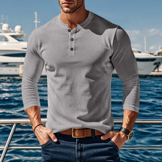 Herren Langarmshirt mit modischer Stehkragen und Knopfleiste EB