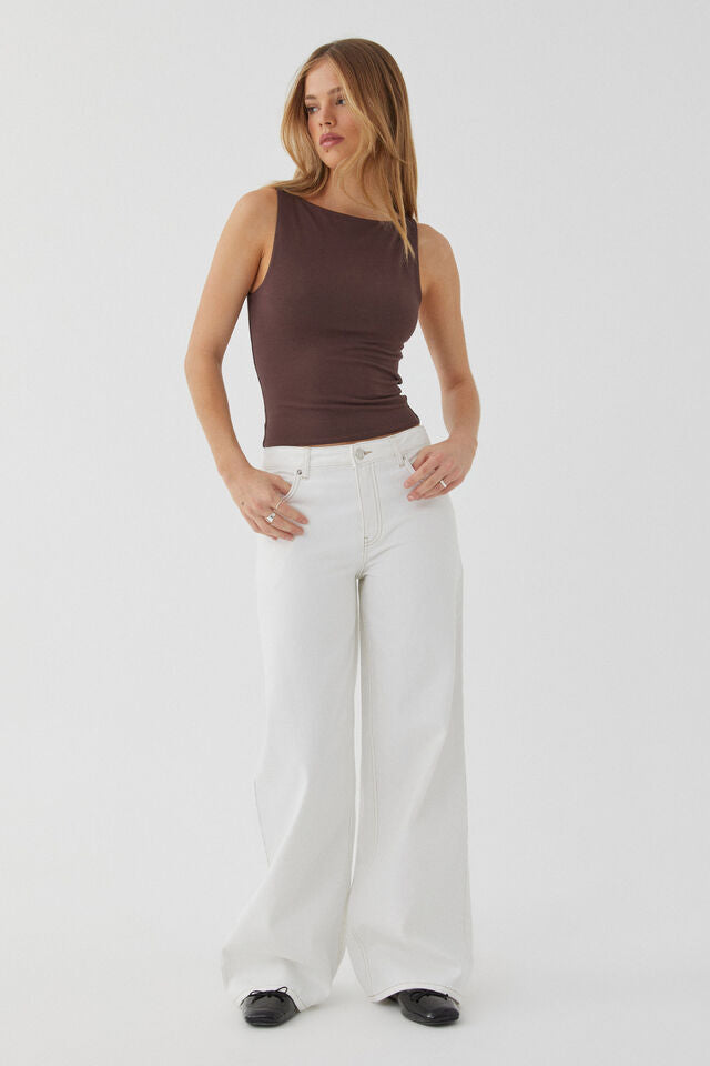 Damen nan weites Denim Hosenmodell mit tiefem Bund und weitem Schlag EB