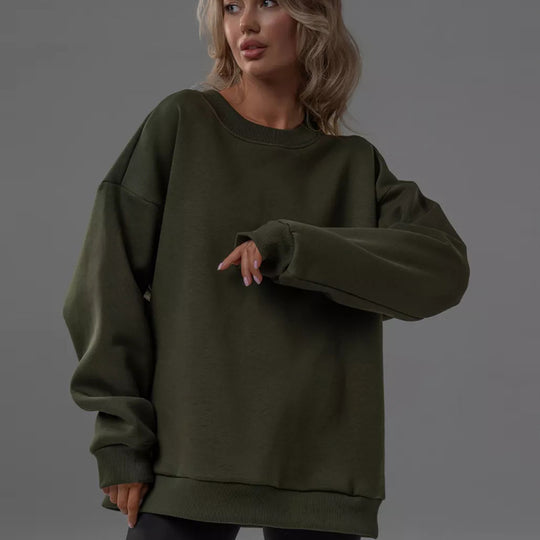 Damen oversized Sweatshirt mit Rundhalsausschnitt, French-Terry Innenfutter und überschnittener Schulter EB