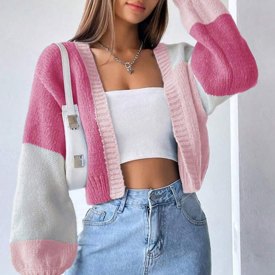Damen Modischer Strickcardigan im Color-Block Design EB