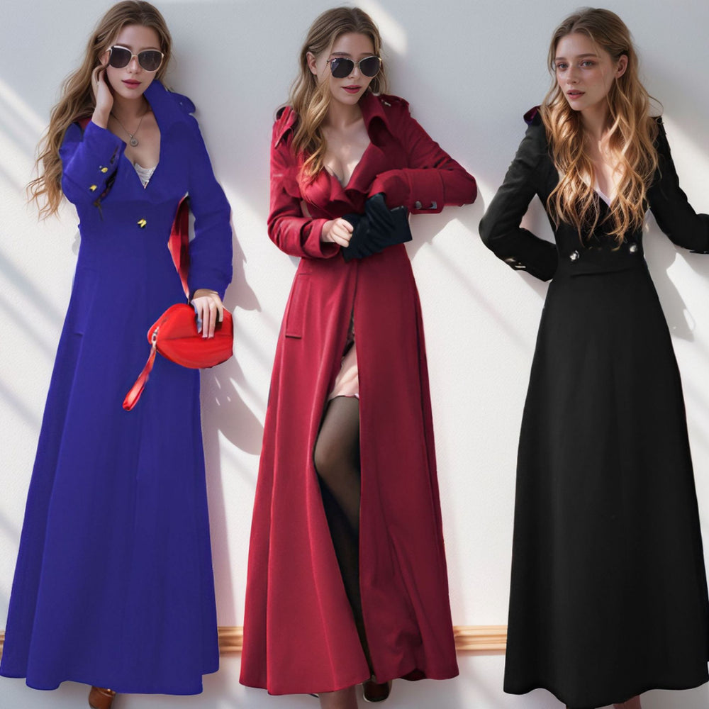 Damen Eleganter Langmantel mit klassischem Revers und modernen Akzenten EB